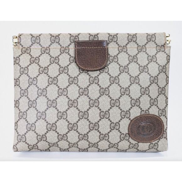 Authentic Vintage GUCCI GG Clutch Bag PVC x Leather Brown - Picture 1 of 7